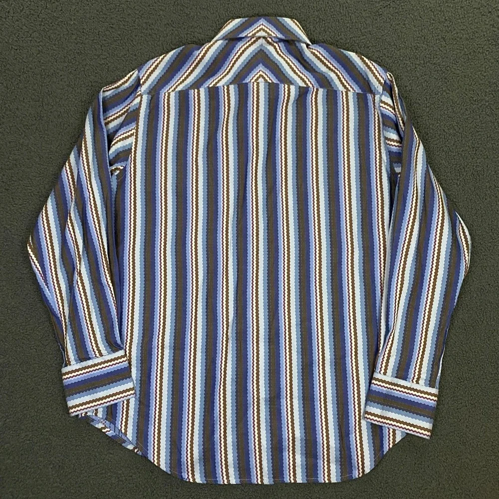 Robert Graham Shirt Mens Large Striped Contrast Flip Cuff MCM Retro Blue